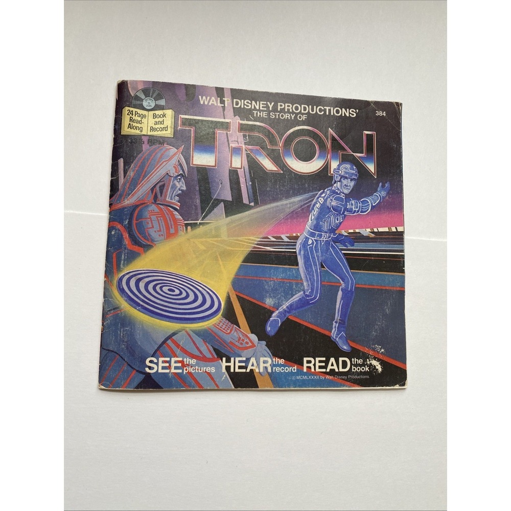 1982 Walt Disney The Story of Tron 24 page Book & Record Rare #384 SEE HEAR READ